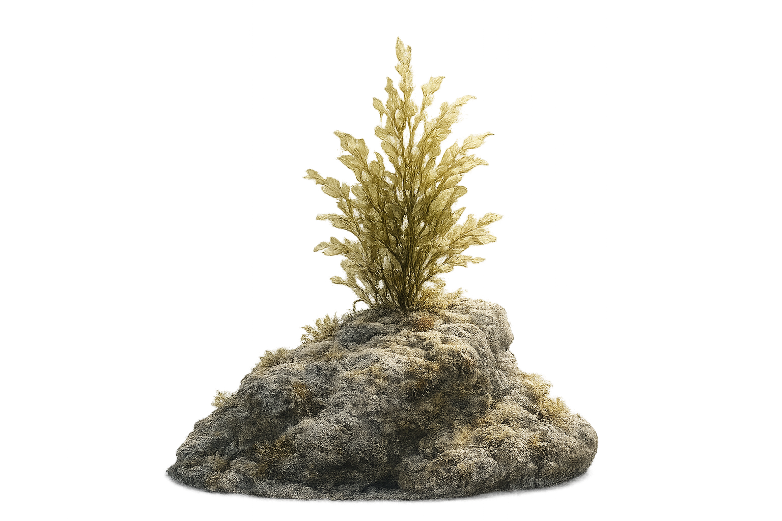 Seaweed growth emerging from a restored marine substrate.