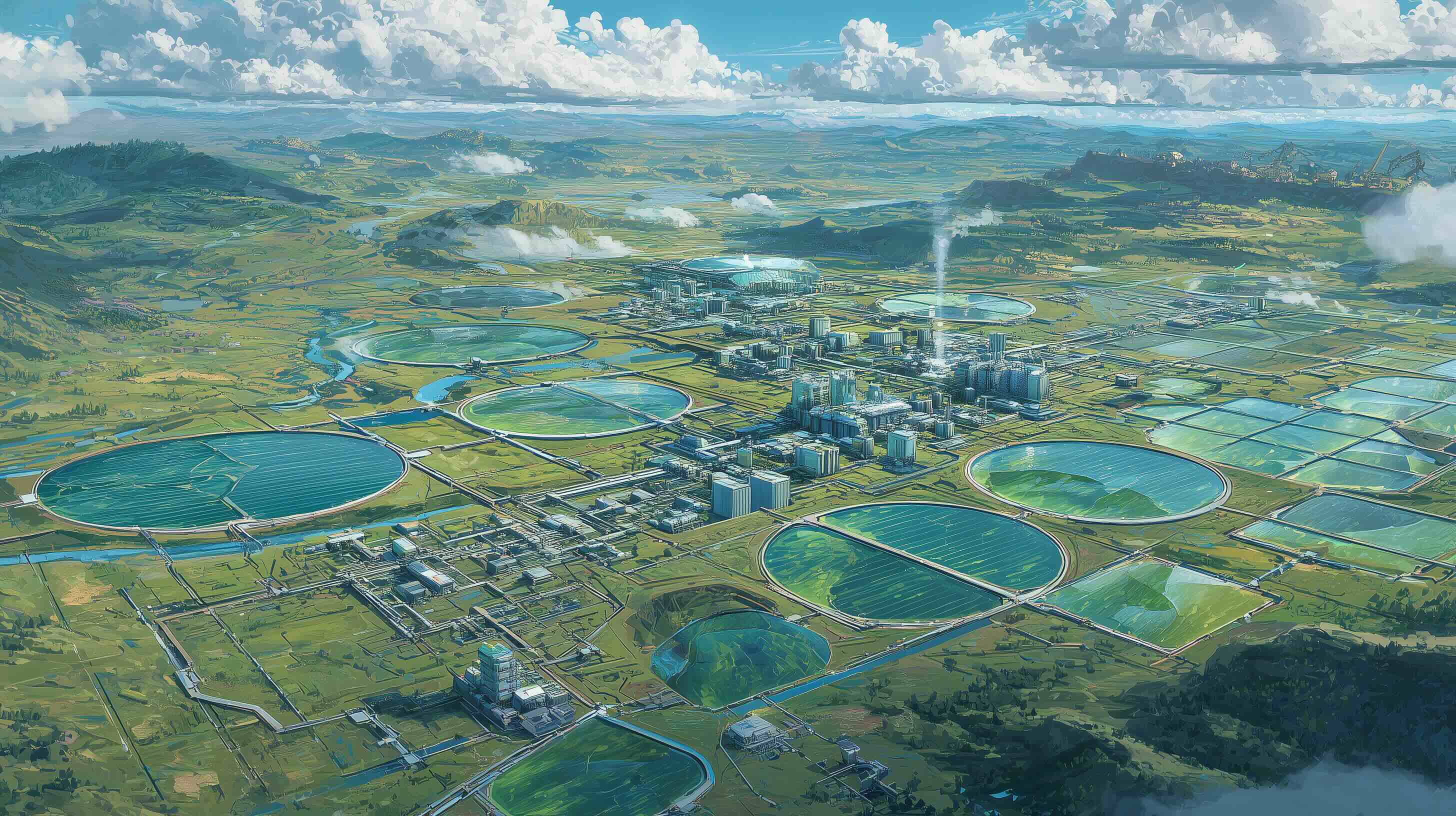 Industrial landscape showcasing sustainable technology