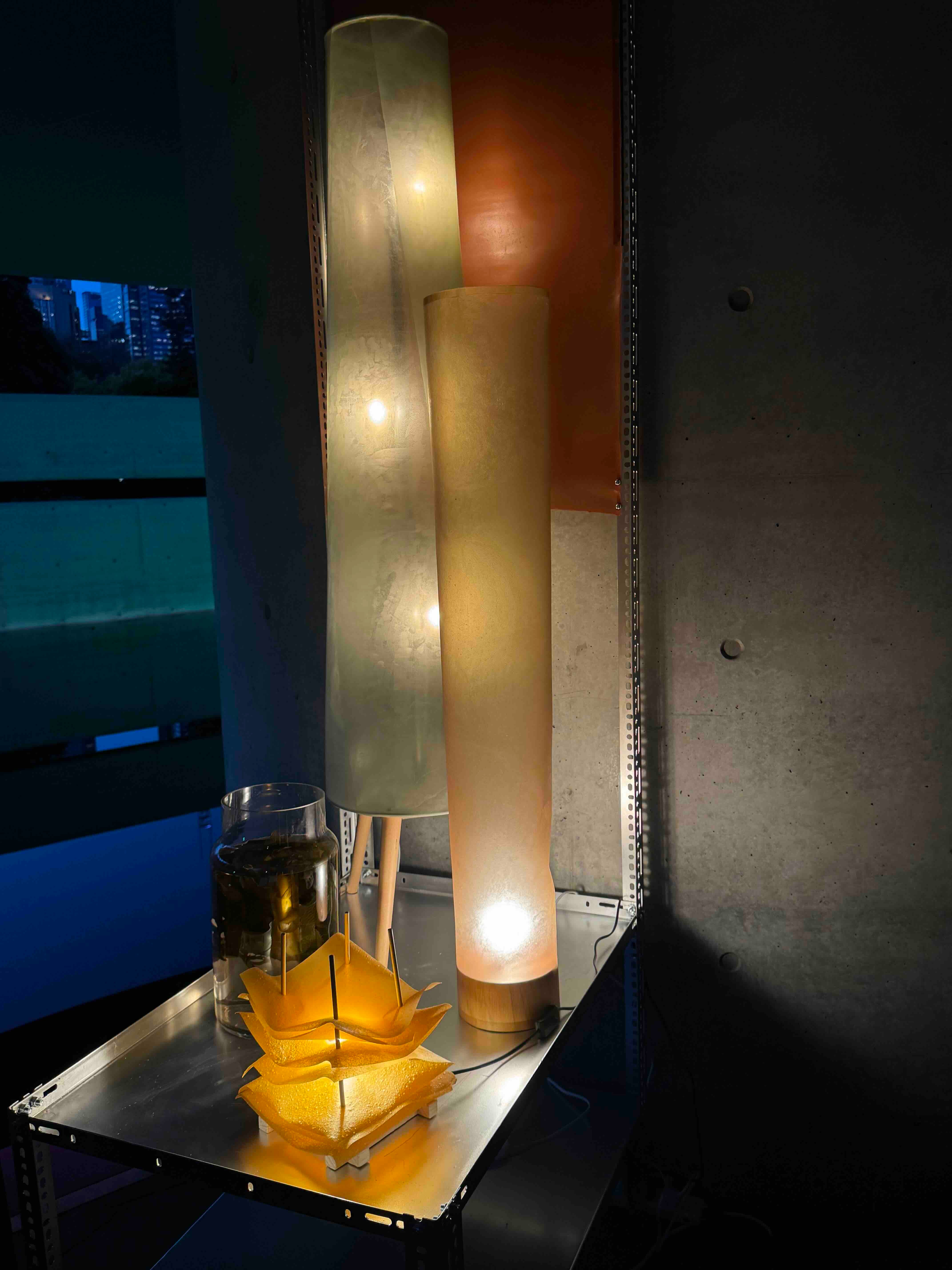 Seaweed-based sheets used as a translucent light feature.